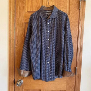 Paulo Solari Men's 2XL Blue Geometric Long Sleeve Button Down Dress Shirt